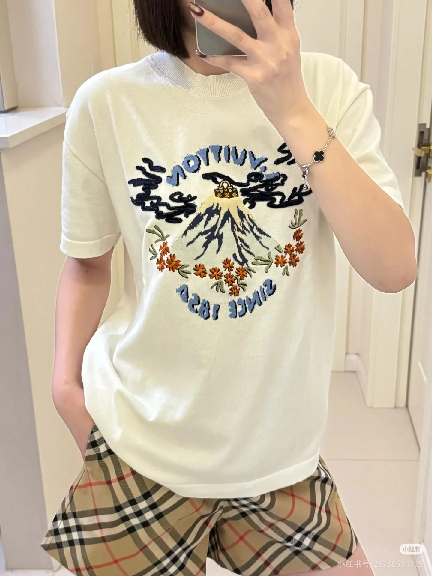 Louis Vuitton/Louis Vuitton Nigo joint letter embroidery jacquard pattern knitted short sleeves